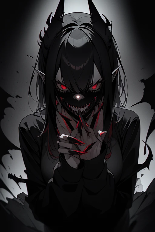 horror, style, GloomyNightmareAI fullbody masterpiece shot with f/5.6, horrifying, (terrifying super scary demon woman,long dark hair, sharp ears, sharp teeth, long nails, scary dark skin:1.2) (skin intricate details:1.2) (menacing laugh:1.2) (showing long finger nails:1.2) (game art, harry potter, visage, silent hill 2) (queen of hell:1.3) (unreal engine 5) (unity) (8k) (dynamic scary, eerie, horrifying dark moody lighting:1.2) (perfect for phone wallpaper:1.2)