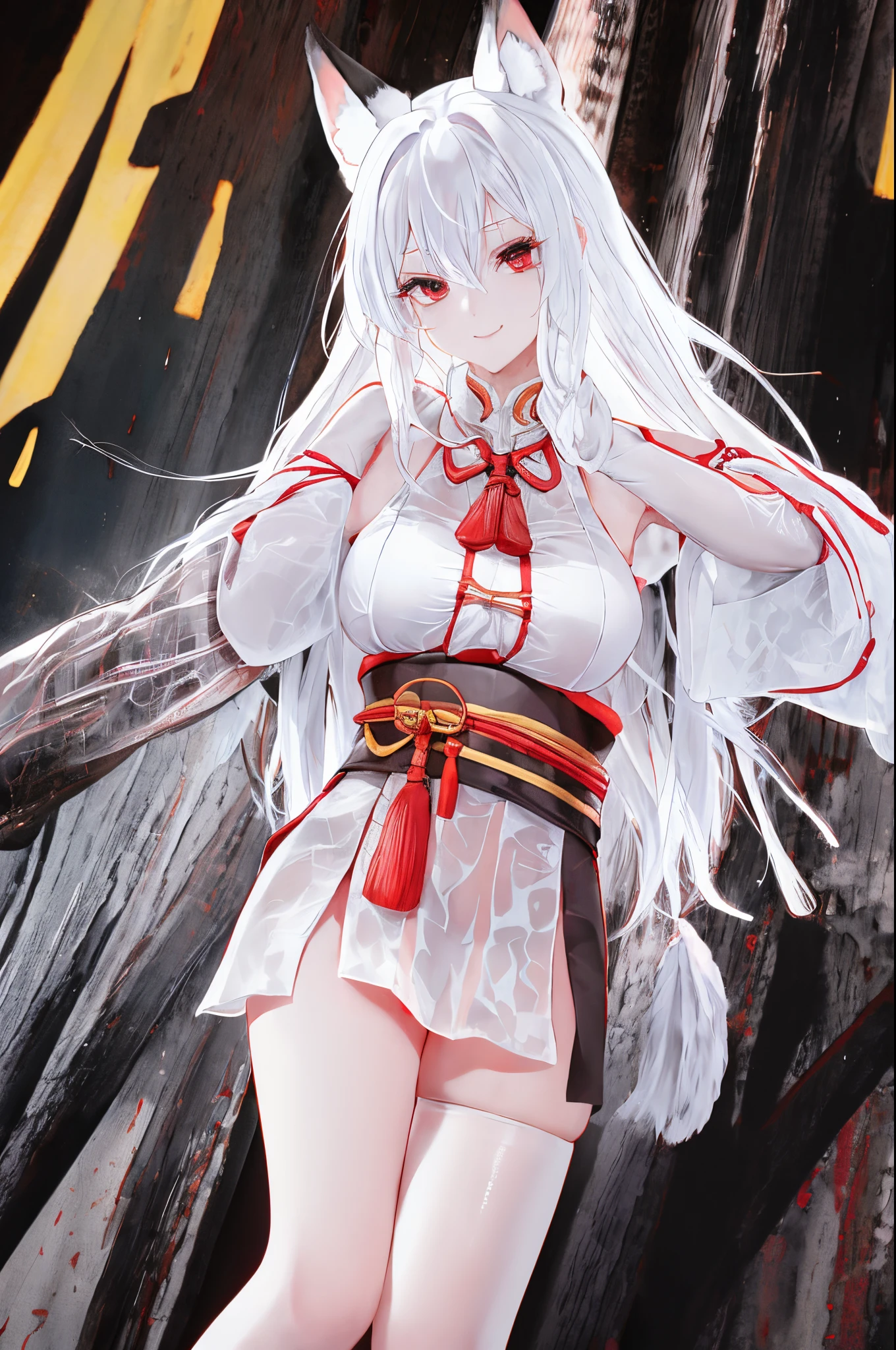 White hair、Fox ears、red eyes、top-quality、8K、​masterpiece:1.3))、foco nítido:1.2、Beautiful woman with perfect body:1.4、Slim abdomen:1.2、((Layered Haircut、Colossal tits:1.2))、(no-bra) (Small and beautiful hard nipple) (、Wet body:1.1、Highly detailed facial and skin texture、 A detailed eye、二重まぶた、de pele branca、A sexy、Lack of underwear、Show pubic area and genitals、taken from the under、Angle from below、Skin revealing、Lack of clothes、Lack of pants、Lack of panties、Spread your legs apart, Pleasure, feels good、Lack of underwear、Lack of clothes