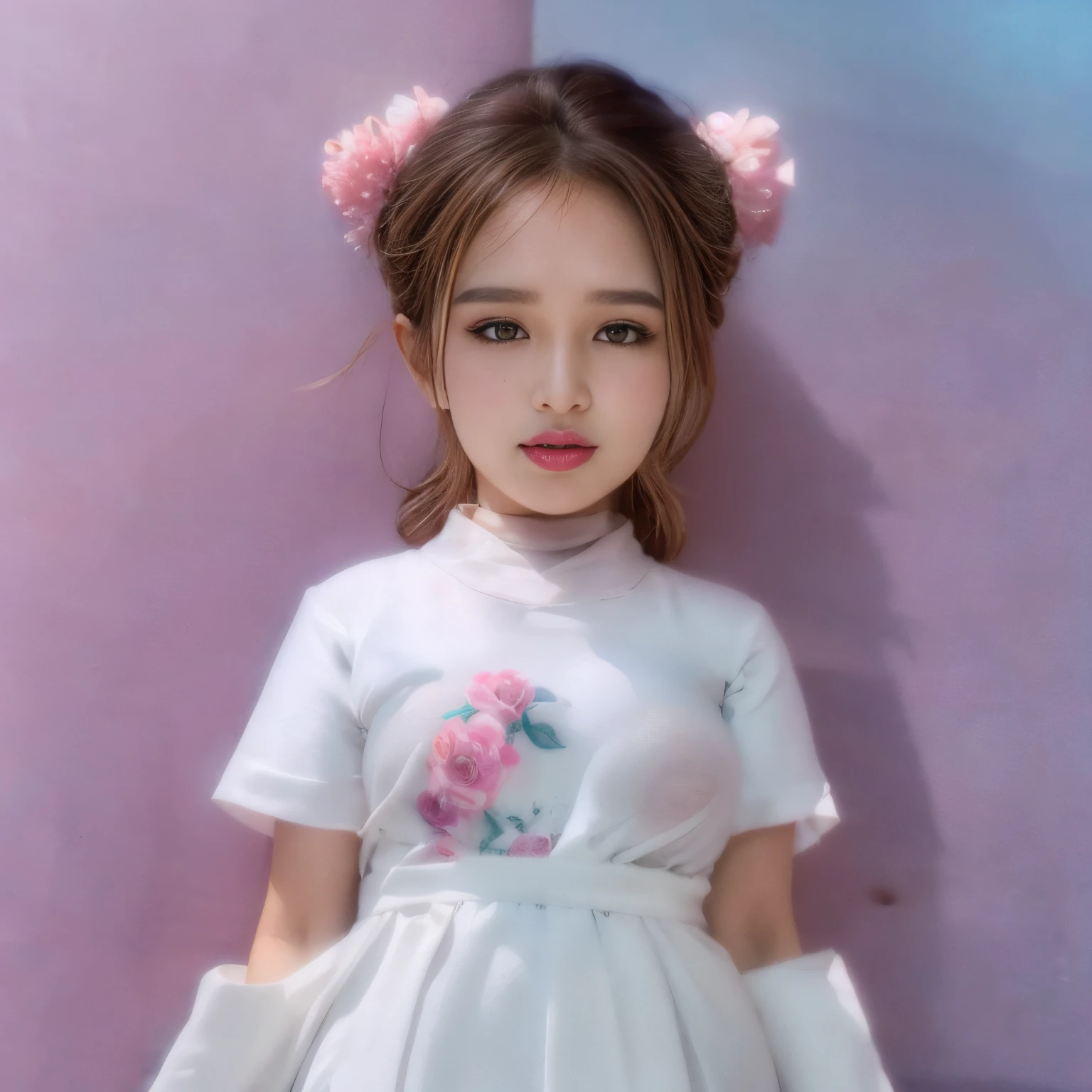 a little lovely kid girl,(for ),Childrenswear outfit,Small pink lips,Wearing a bright white shirt,Pastel palette aurora punk style,hand-drawn animation,Captivating sketch,Smooth and shiny,Hazy romanticism,Super Flat Style,White background -- ar 1:1--niji 5--style expressive--s 50,plain face