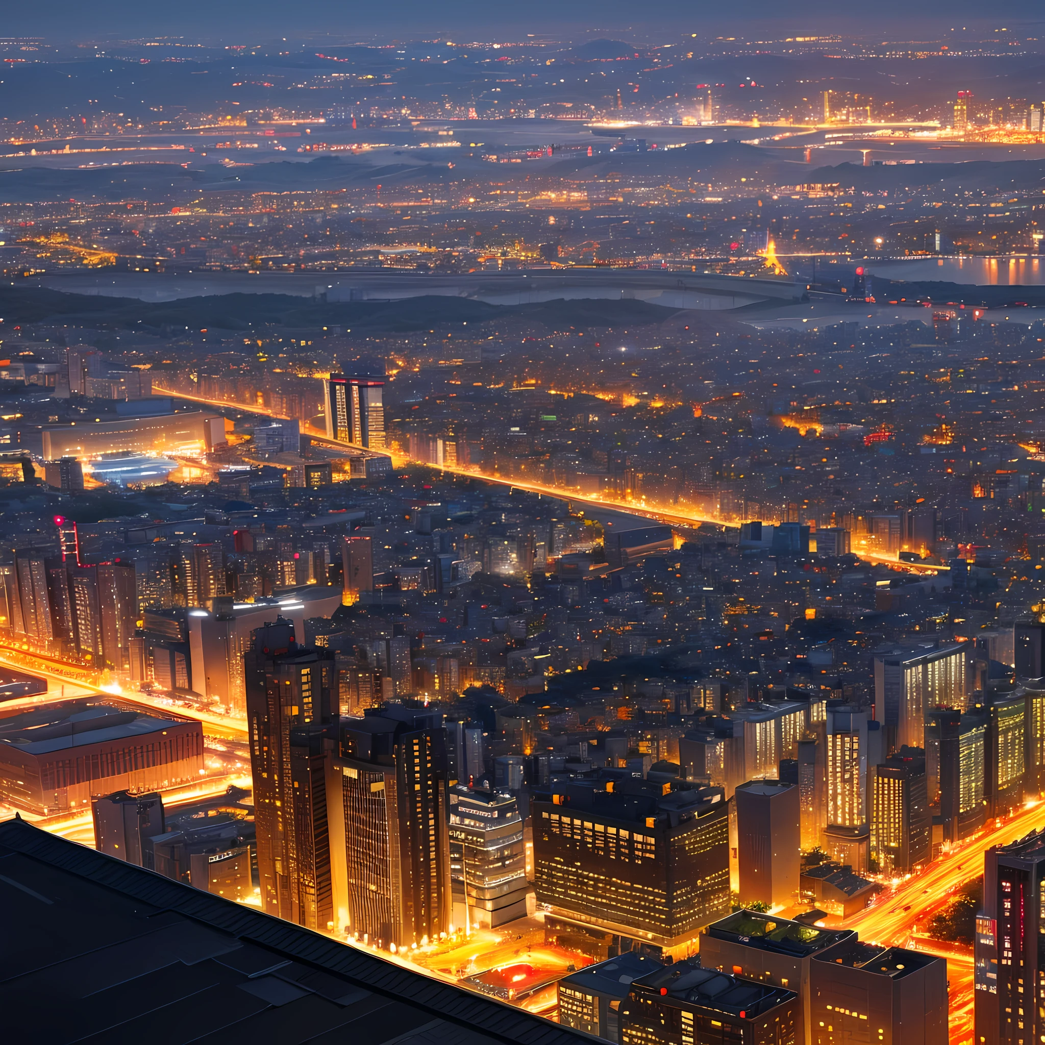 Tokyo city, night, lights, bokeh, foggy, shot from long distance