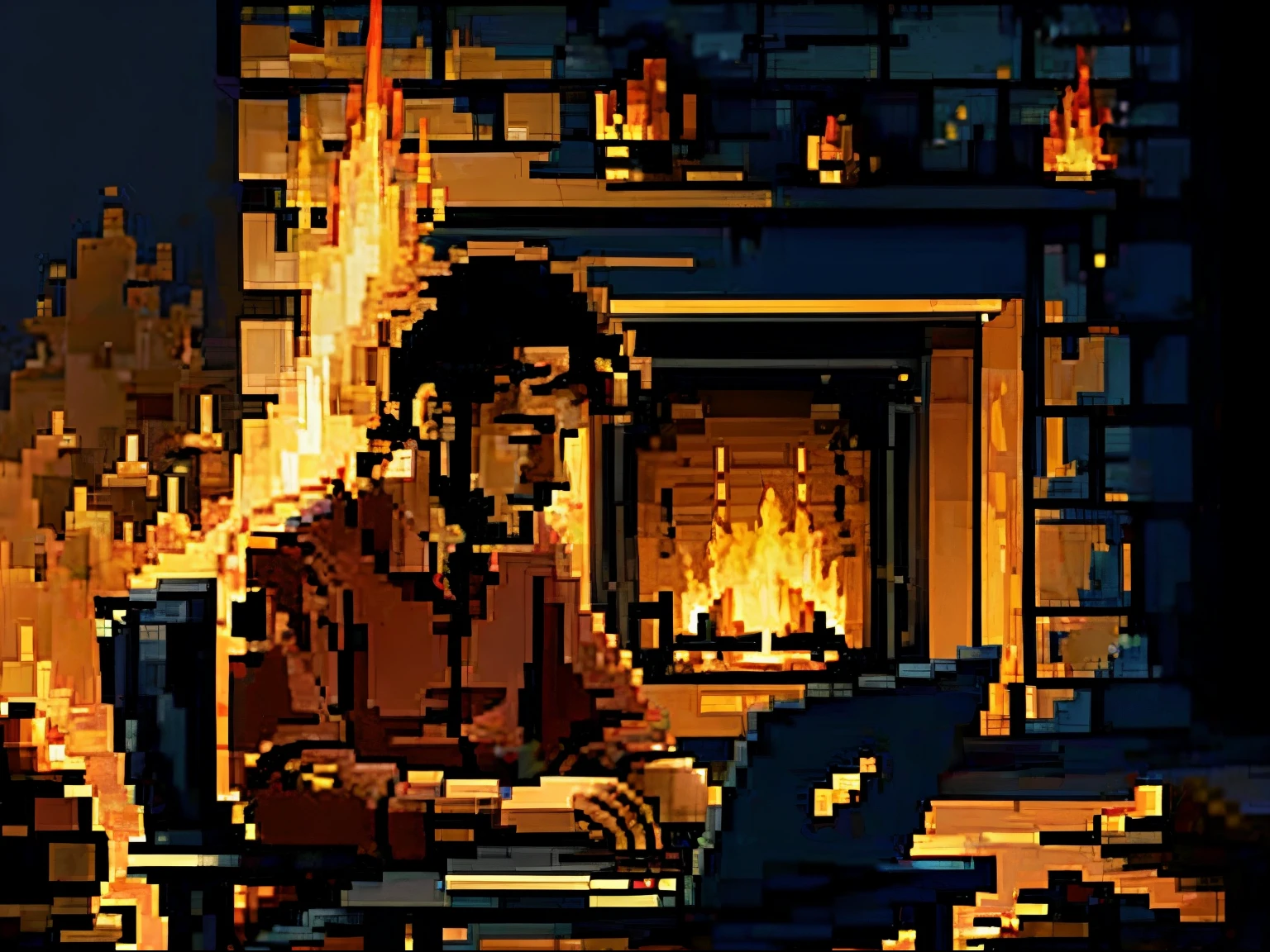 Man ignoring the fire meanwhile uses his laptop