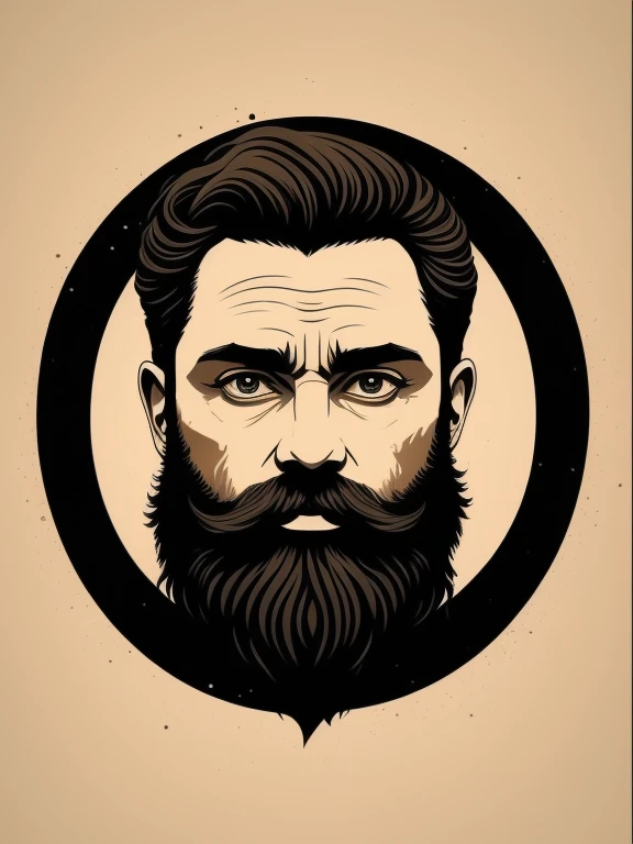 Slull, t-shirt art, 2D, ((white background :1, 5)), vector, vivid colors, masterpiece, best quality, intricate details, perfect symmetrical face, realistic details,Full Beard, rim light, moonlight, cinematic shading,