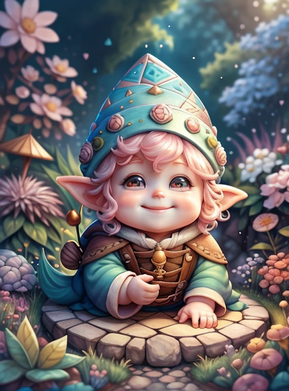 (cute baby gnome smiling in a beautiful garden) Munchkin ,Geometric multidimensional wall portrait, livro de arte, Tchibi,
Yang08k, Beautiful, Colouring,
Obras, of the highest quality, best quality, Arte Oficial, Beautiful and Aesthetic,
