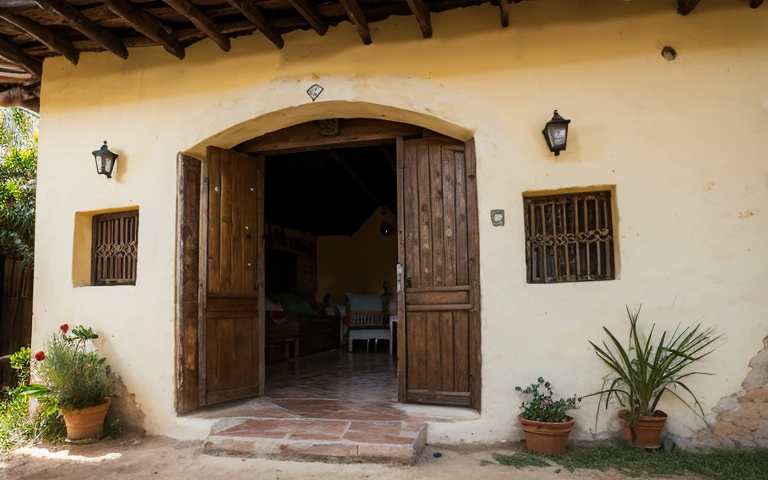 front view wattle and daub wall of brazilian house, rustic wall, bahia brazil popular style, bioconstruction, earthen wall
