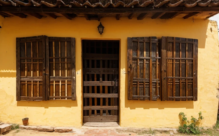 front view wattle and daub wall of brazilian house, rustic wall, bahia brazil popular style, bioconstruction, earthen wall