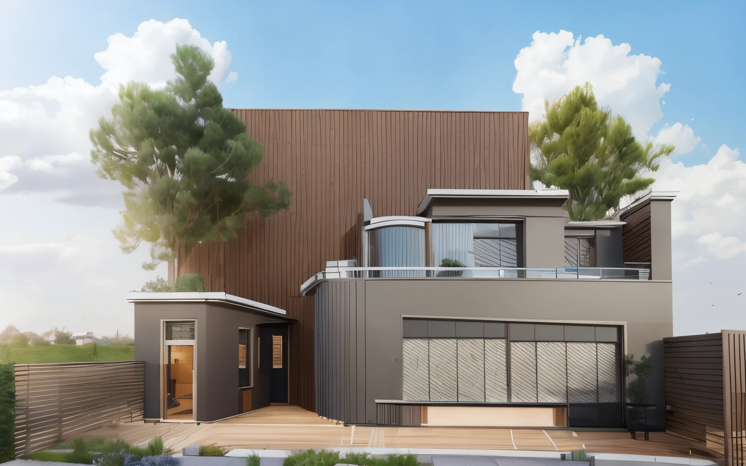 une photo d'une maison avec un balcon et un balcon, Concept architectural, , Concepts architecturaux, illustration architecturale,