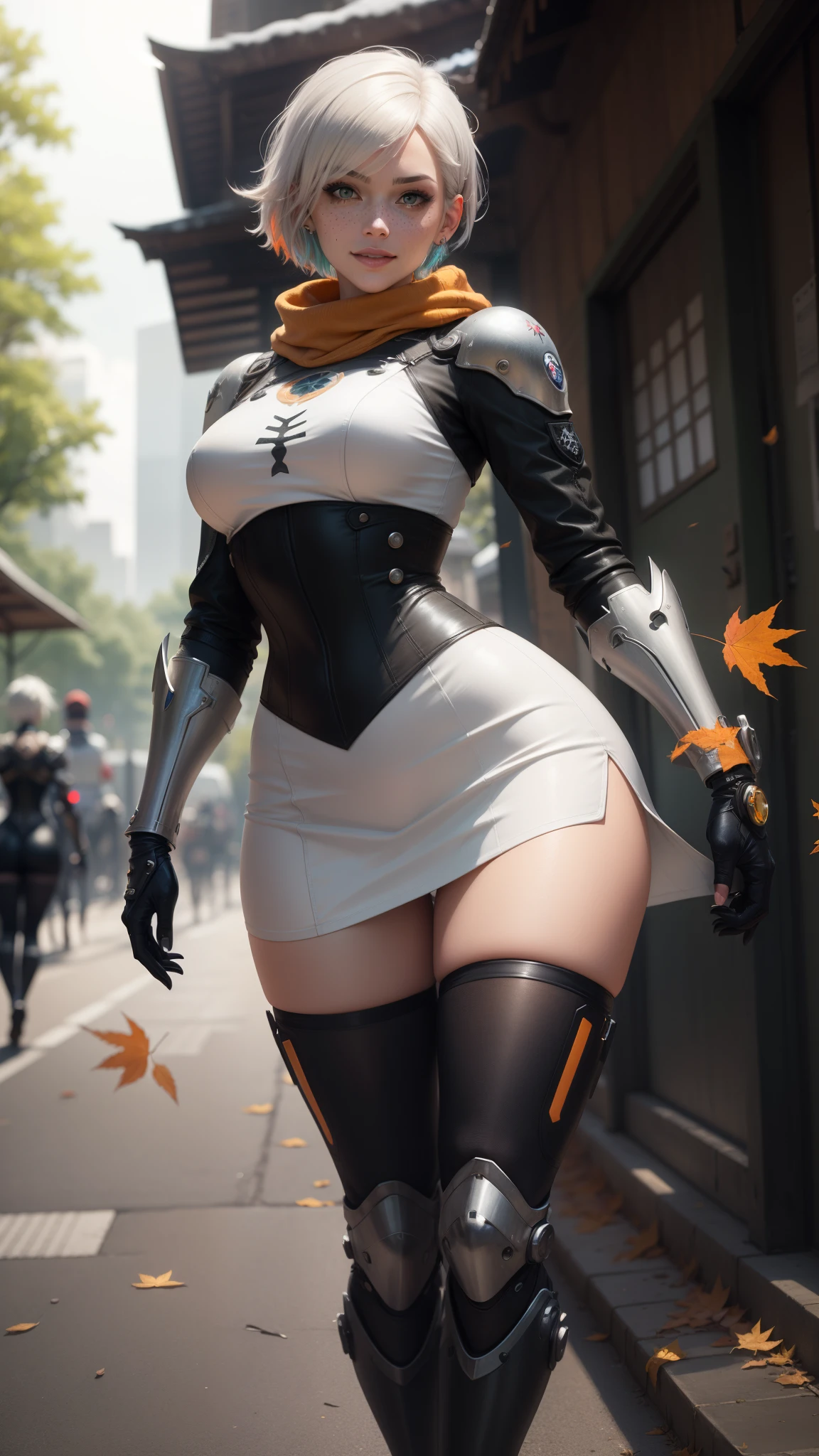 City in Ruins, City, overgrown with plants, Remains, Nier Automata 2b, Grey Bob, Grey Hair, Eyes are covered with bandages, Cyan eyes, Short skirt black dress, Chest neckline, White panties, Black Stockings, Black high boots, High heel boots, Very very beautiful, full length(Bodyful 1.1),Game Nier Automata, Official illustrations with attention to detail, ((Beautiful Fantasy Girl)),Red little chest, Her breasts are sticking out from under her clothes, break (Master Parts: 1.2), Highest quality, High resolution, Photorealistic, Photogenic, unity 8k wallpaper, (Illustration: 0.8), (Beautiful, exquisite bluish-grey eyes: 1.6), Highly detailed face, Perfect lighting, Highly detailed CGI , (Perfect Arms, Perfect Anatomy), Girl with perfect breasts, Beautiful Face, Master Studies, Intricate details, Realistic details, anime, (Based on Nier Automata) Perfect body, Perfect pointy breasts, Perfect Girl, Perfect detail, Ultra HD |, 8k, Professional photos, 2B shows off her sexy body,
