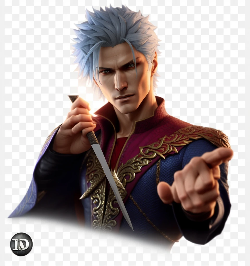 a close up of a person holding a knife in their hand, son of sparda, arcane from netflix, maxwell render, hyperdetailed fantasy character, vergil from devil may cry, dnd render of a man, evil male sorcerer, from netflix's arcane, vergil, official character art, detailed character art, full body dnd character portrait
