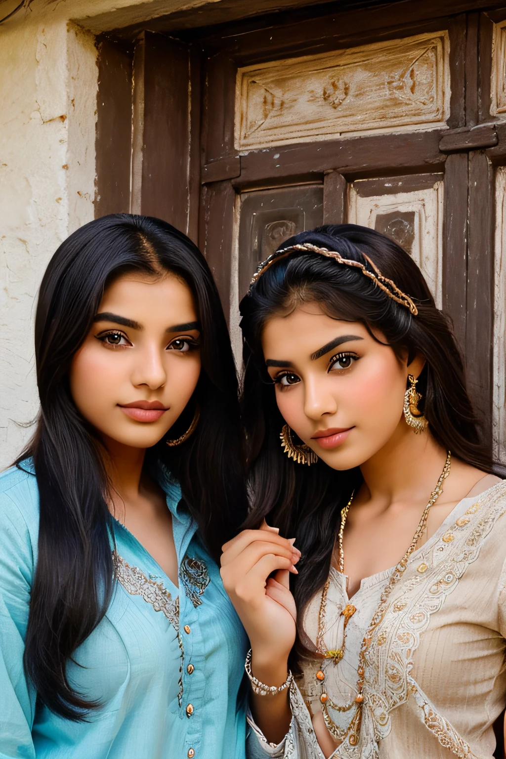 3 cute 18 year old Pakistani sisters, con cabellos trenzados y sombreros tradicionales, metiendo el culo, anos expuestos