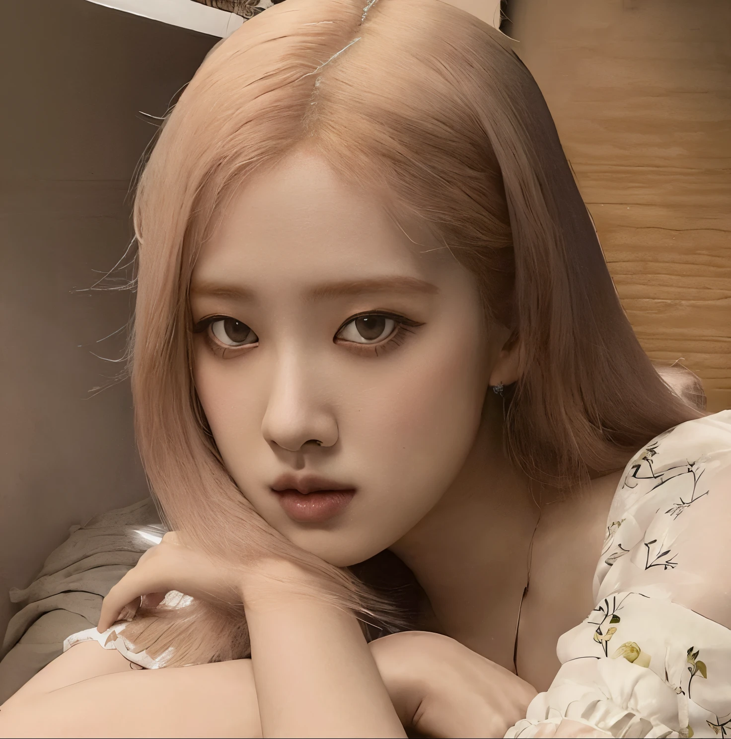 There is a woman who lies with her hand on her chest, Parque Roseanne do Blackpink, jossi do rosa preto, Retrato de Jossi de Blackpink, jisoo do rosa preto, Jisoo do Blackpink, Retrato Jisoo Blackpink, jennie rosa preto, Jinyoung Canela, rosa preto, com cabelo rosa, o cabelo dela branco, Ellie Bamber Fada, Sha Xi