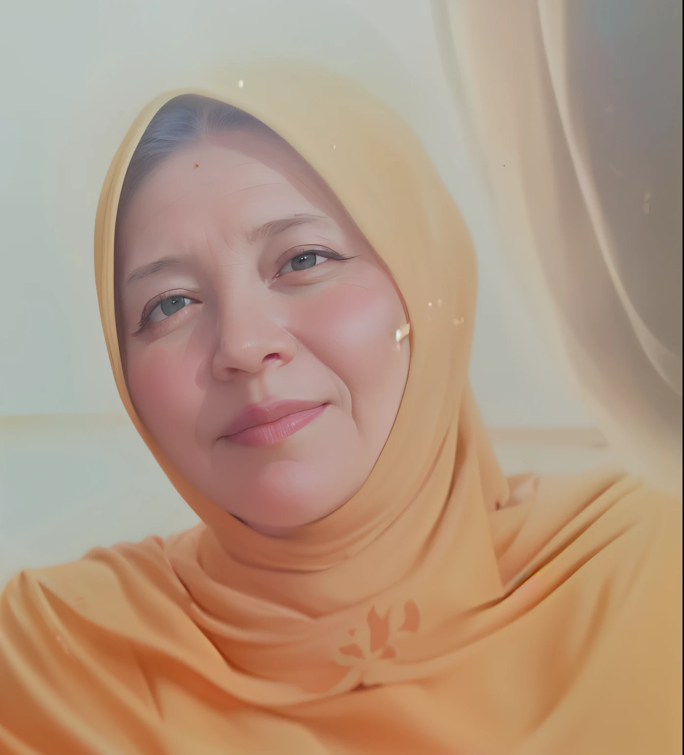 there  a woman in a yellow scarf and a white wall, photo of a woman, close up potrait, faridah malik, photo portrait, inspired by Nazmi Ziya Güran, portrait of a 40 years old women, portrait image, she  facing the camera, color portrait, closed up portrait, profile portrait, portait image, potrait