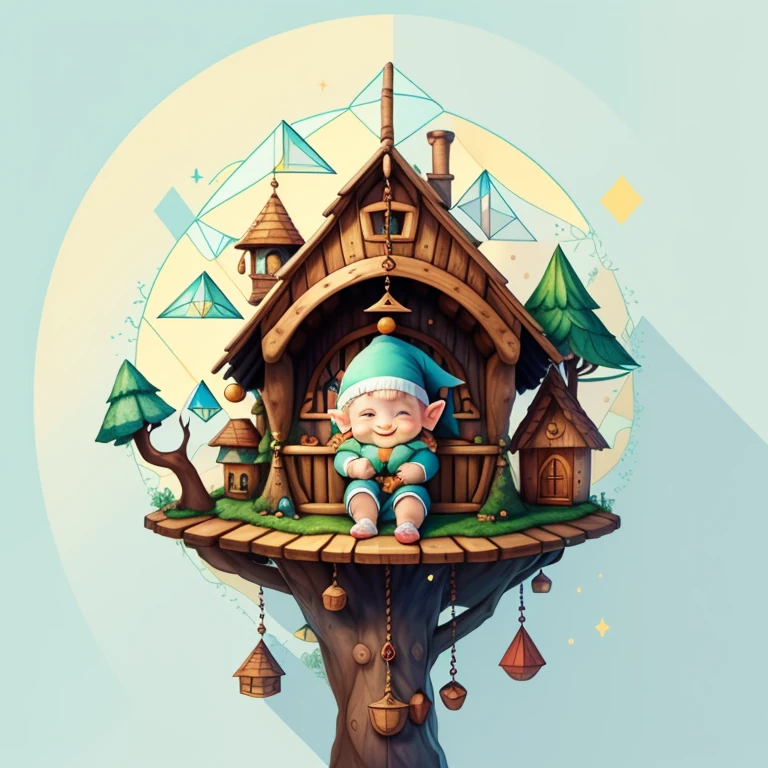 (cute baby gnome smiling with a tree house) Munchkin ,Geometric multidimensional wall portrait, livro de arte, Tchibi,
Yang08k, Beautiful, Colouring,
Obras, of the highest quality, best quality, Arte Oficial, Beautiful and Aesthetic,