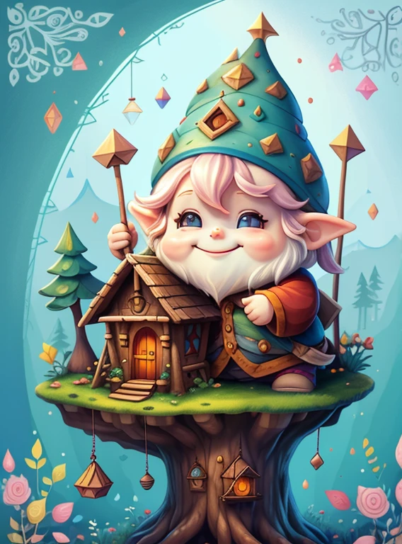 (cute gnome smiling with a tree house) Munchkin ,Geometric multidimensional wall portrait, livro de arte, Tchibi,
Yang08k, Beautiful, Colouring,
Obras, of the highest quality, best quality, Arte Oficial, Beautiful and Aesthetic,