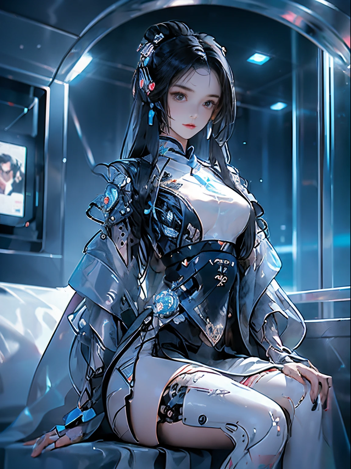 (((tmasterpiece)))、(((quality)))、((ultraclear))、(HD CG illustration)、((Extremely Delicately Beautiful))、The city of the future、Girls world、电影灯光、独奏、Whole body ESBIAN、cyber punk personage、2050s、and soul、dreamy cyberpunk girl、rainbow hair、chanel、Popular topics on artstationh、Rachel Walker、