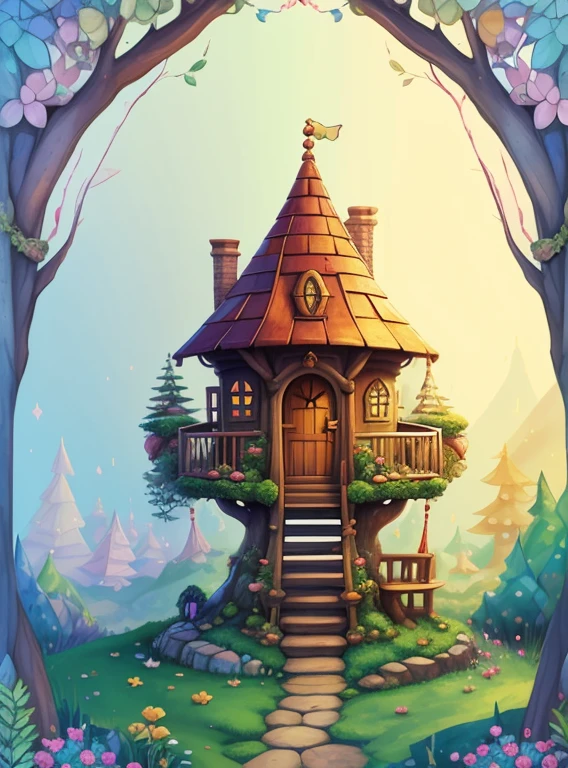 (cute baby girl gnome smiling with a tree house in a beautiful garden) Munchkin ,Geometric multidimensional wall portrait, livro de arte, Tchibi,
Yang08k, Beautiful, Colouring,
Obras, of the highest quality, best quality, Arte Oficial, Beautiful and Aesthetic,