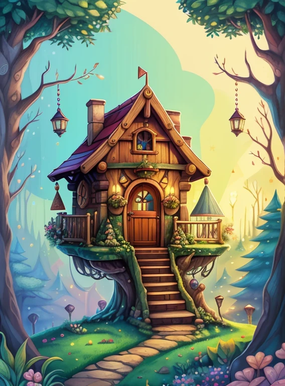 (cute baby girl gnome smiling with a tree house in a beautiful garden) Munchkin ,Geometric multidimensional wall portrait, livro de arte, Tchibi,
Yang08k, Beautiful, Colouring,
Obras, of the highest quality, best quality, Arte Oficial, Beautiful and Aesthetic,