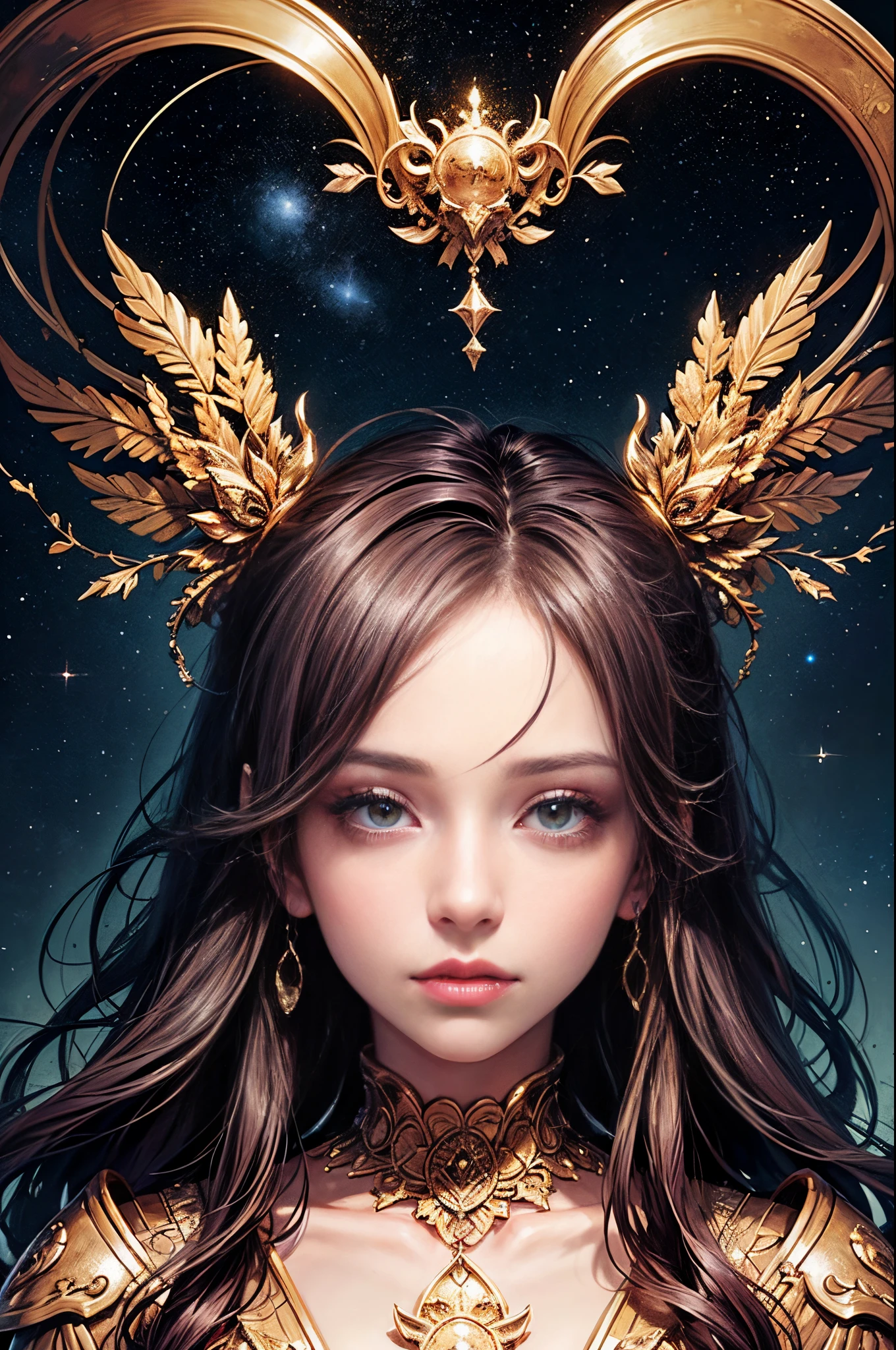 "((Epic)) painting of a ((girl)) in a celestial space garden, sipping tea as a cosmic train weaves through constellations, vibrant galaxy backdrop, surreal atmosphere, ((fantasy)) elements, ((dreamlike))