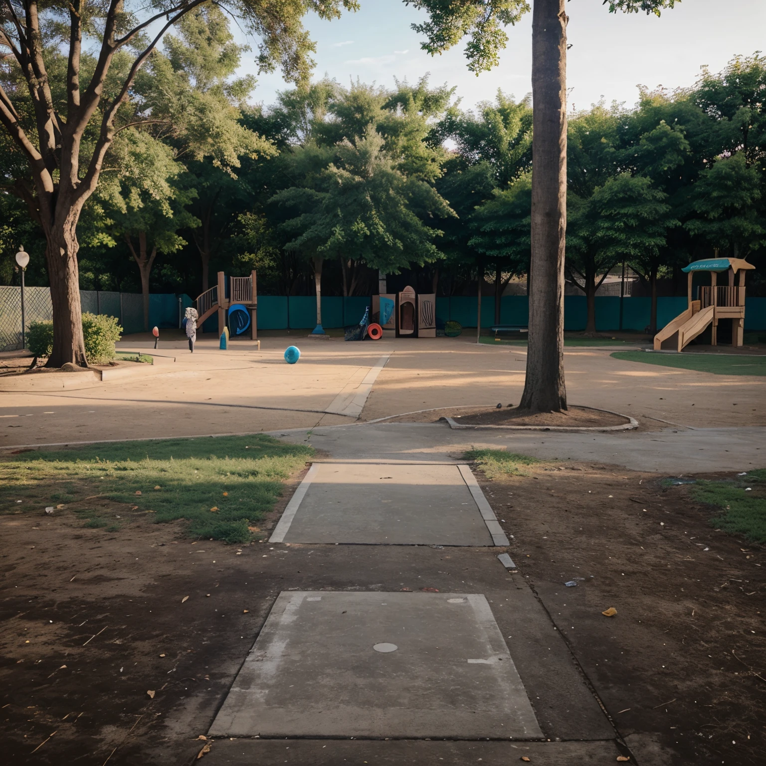Can you draw a picture of a park with a playground in the middle but there are homless around it