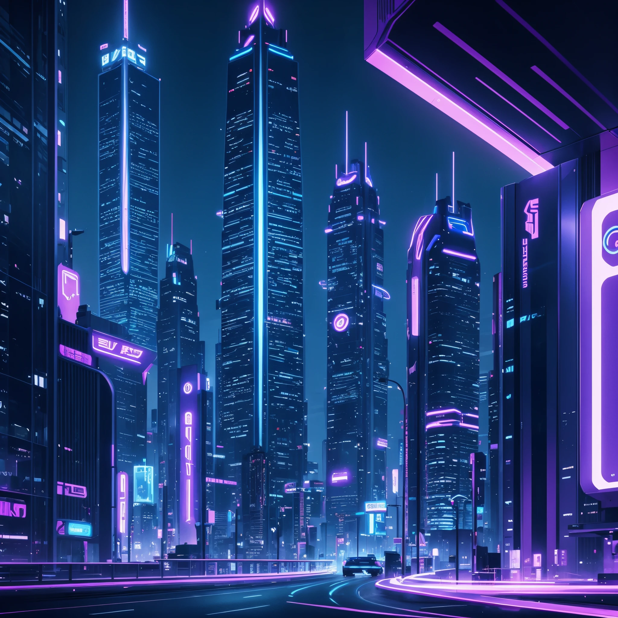 Future city purple to blue neon color wallpaper