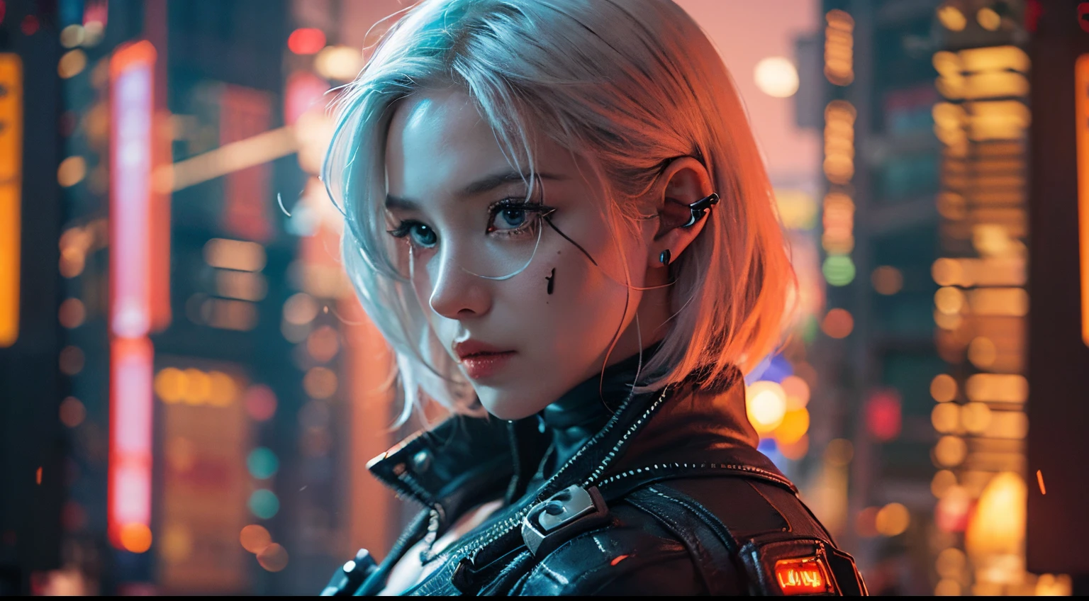 ((Realistisch, best quality, Meisterwerk: 1.3)), white hair, beautiful cyberpunk woman, neon lights, movieposter, cinematic view, face to viewer, human robot, cyberpunk mask, inferno, fire, sparks, smoke, upper body, dark, apokalypse, hell, explosions,