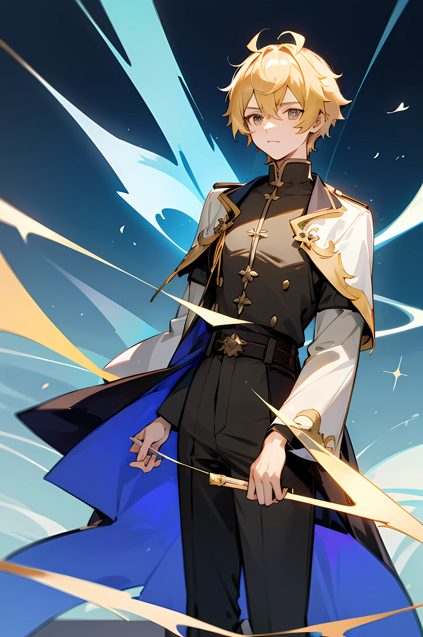 Genshin Impact, Itsuki Kawasumi, Mage, Sternritter uniform, with grimoire, male, teen, blond