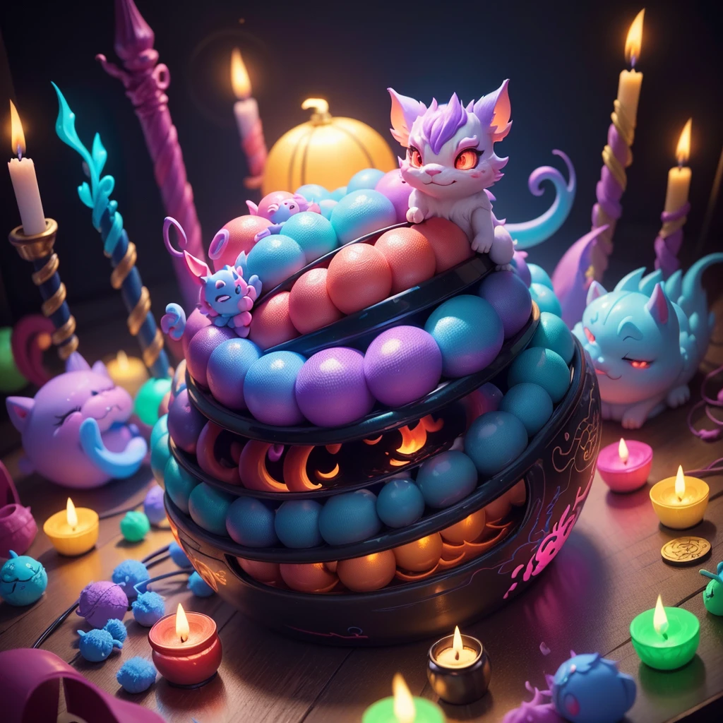 Chinese Dragon. in a pile of candle and candle canes, cute colorful, digital painting, cute detailed digital art, hyper colorful, neon coloring, cute digital art, beeple colors, colorful hd picure, beeple and jeremiah ketner, glowing lights! digital painting, cute 3 d render