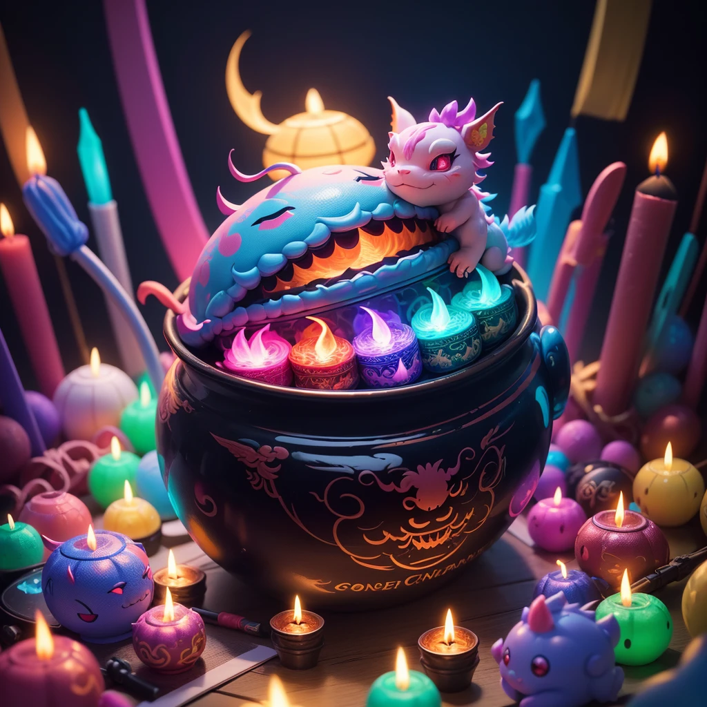 Chinese Dragon. in a pile of candle and candle canes, cute colorful, digital painting, cute detailed digital art, hyper colorful, neon coloring, cute digital art, beeple colors, colorful hd picure, beeple and jeremiah ketner, glowing lights! digital painting, cute 3 d render