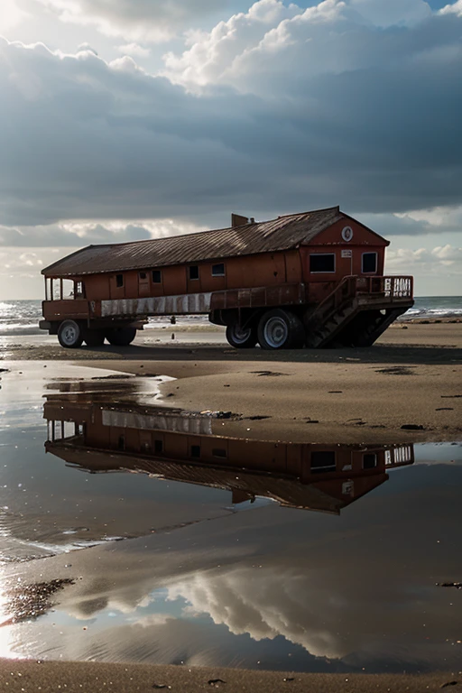 Waltzer, reflections, beach, low tide, cloudy, portrait, desolate