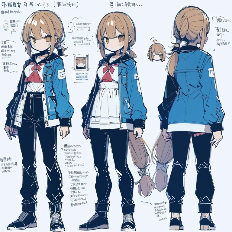pantyhose,Pilot Suit、Red Ponytail(whole body,Character design sheet,front,return,~ side)