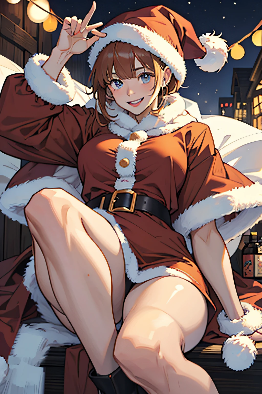 1girl in、A smile、Christmas、Dressed in Santa Claus costume、