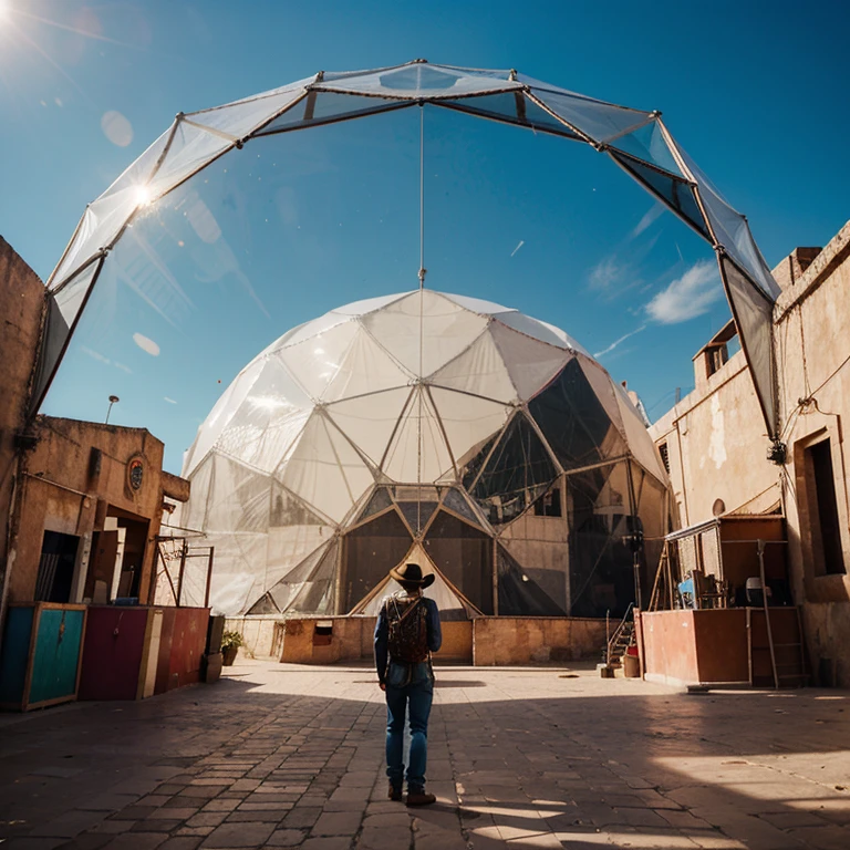 A big huge geo dome in san miguel, surrounded by circus artists