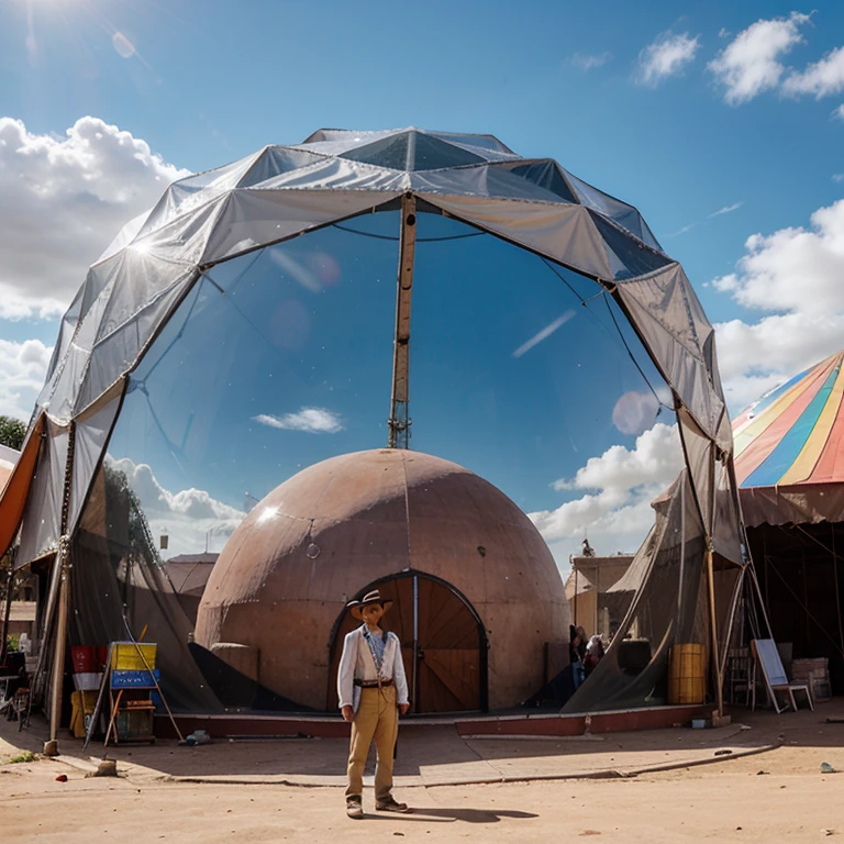 A big huge geo dome in san miguel, surrounded by circus artists