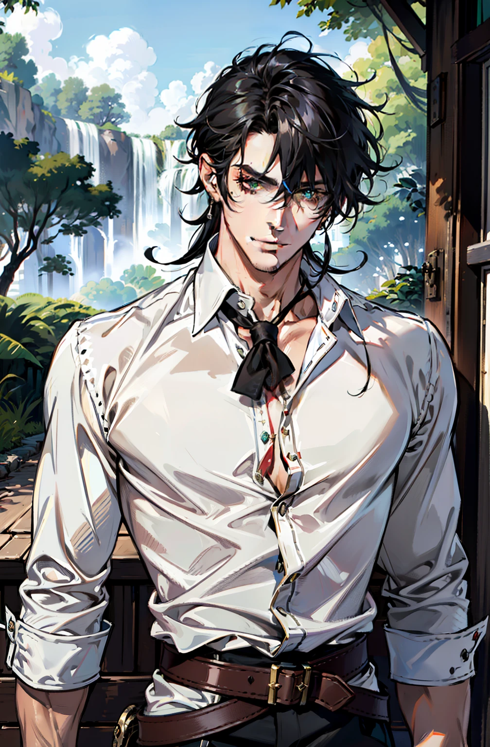 anime guy with no shirt and no shirt on posing in a room, anime handsome man, handsome guy in demon slayer art, detailed anime character art, shigenori soejima illustration, badass anime 8 k, tsurumaki kazuya, male anime character, kentaro miura art, handsome anime pose, kawacy, range murata and artgerm