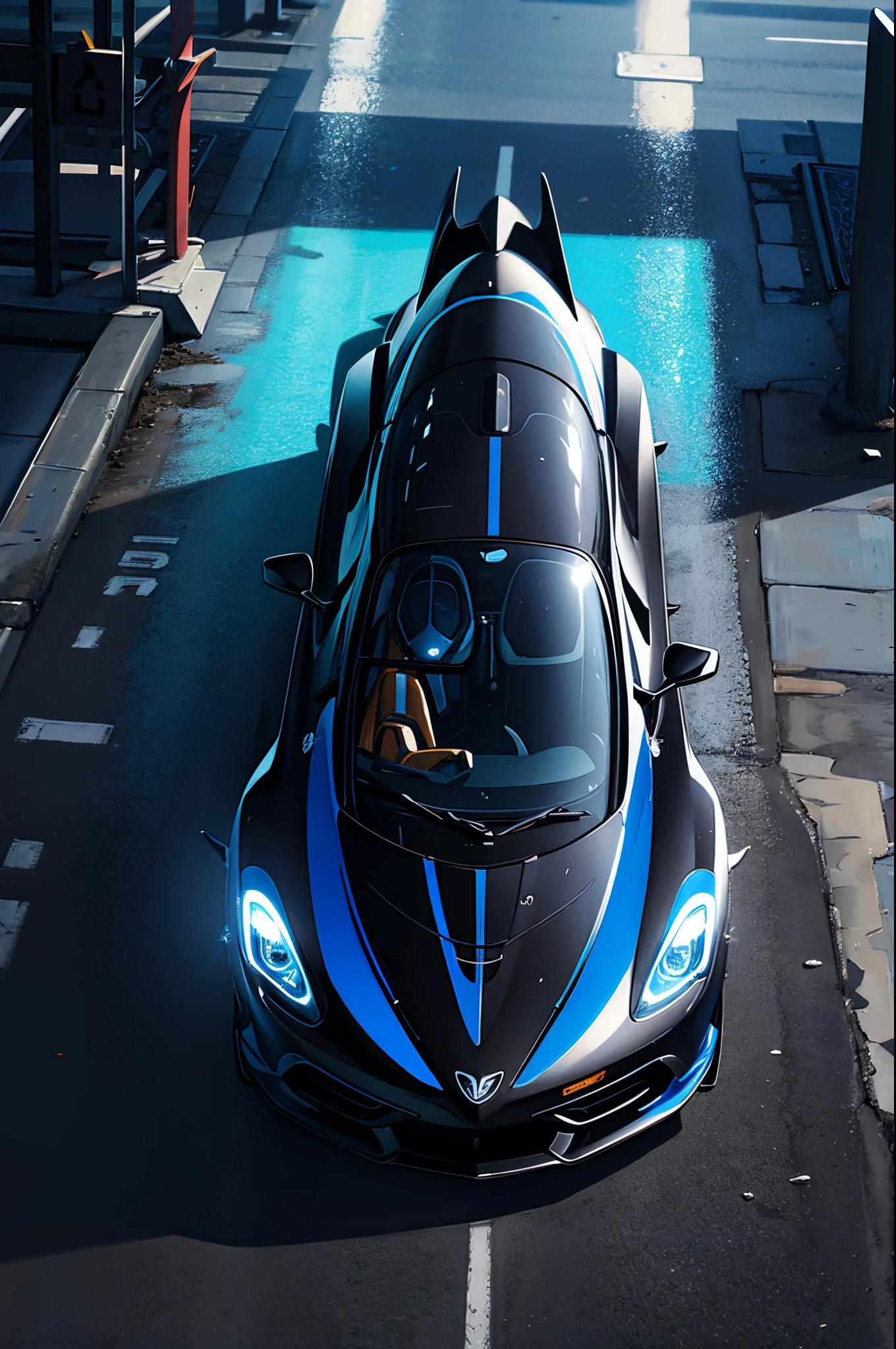 A black and neon blue sports car