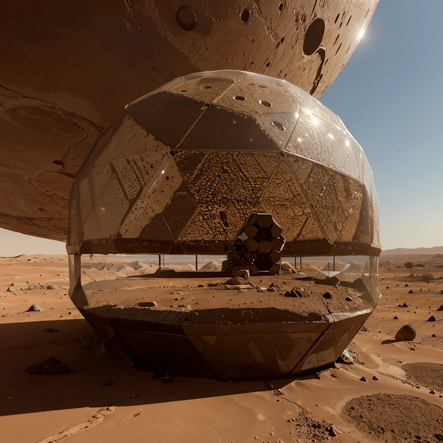 Mars surface is covered in hexagons. These hexagons have massively tall domes, inside these domes are massive city's.