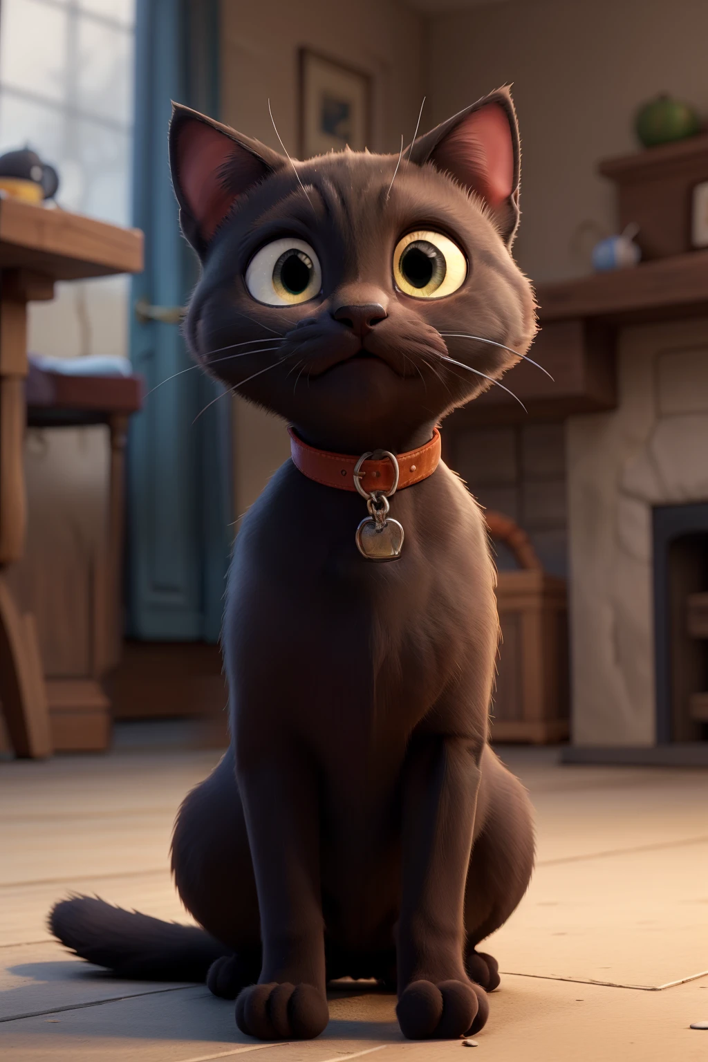 black cat facing camera head and tail up