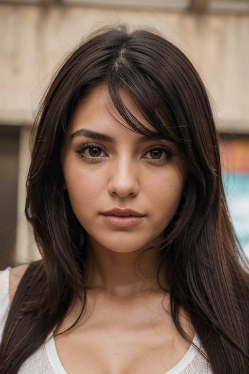 crea una mujer morena con rasgos de mujer italiana, de rasgos finos, cabello largo y ondulado, imagen hiperrealista, 8k en alta definicion, solo quiero su rostro que este de frente en closeup, el cabello debe estar muy bien peinado