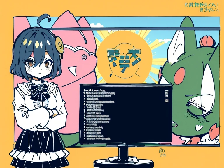 1girl in, ((Character information)、(Chara Leaf)、Type sheet, Character Sheets, Three types,Shot Full Body,Game Character Design,Colorful, Bright, Character concept, There are many different cute cartoon animals, Elephants, crocodiles, Rabbits and other animal patterns in this photo, Cute, Hand-drawn illustrations, Colorful, Wang Chen, crocodile loki, art cover, ƒ5.6,🦩🪐🐞👩🏻🦳; 🌞🌄 , code, 🪔 🎨 metaverse, full height