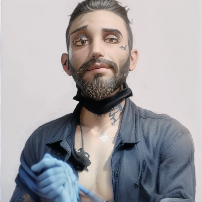 tattoo artist with a full beard, big nose, well-cut hair with a tattoo machine in his hand, monochrome (pencil drawing: 1.3), (her: 1.15) room inspired by Tim Burton,. The juxtaposition of Burton's quirky charm and the mesmerizing allure of geometry gives rise to a truly enchanting and captivating scene.