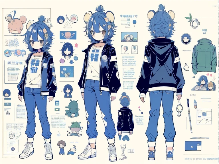 1girl in, ((Character information)、(Chara Leaf)、Type sheet, Character Sheets, Three types,Shot Full Body,Game Character Design,Colorful, Bright, Character concept, There are many different cute cartoon animals, Elephants, crocodiles, Rabbits and other animal patterns in this photo, Cute, Hand-drawn illustrations, Colorful, Wang Chen, crocodile loki, art cover, ƒ5.6,🦩🪐🐞👩🏻🦳; 🌞🌄 , code, 🪔 🎨 metaverse, full height