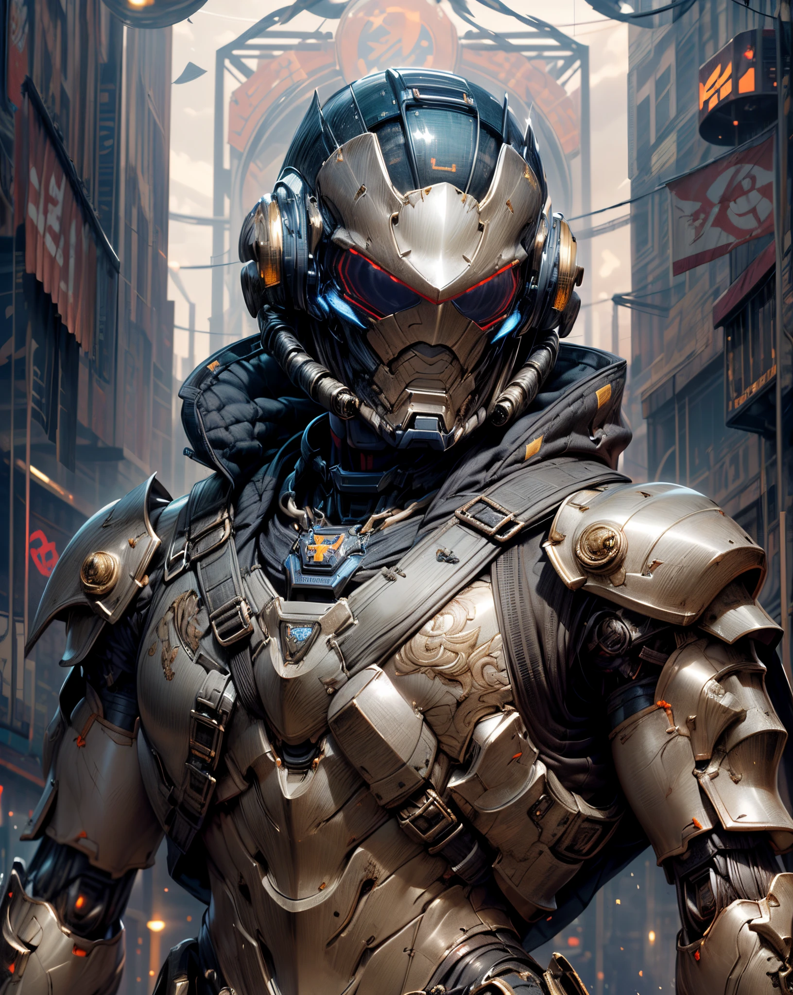 (((An epic and visually stunning digital anime masterpiece featuring a sylphlike masculine ((male:1.5)) decorated military soldier clad in a sleek yet tactical armored yet decorated leather military trench coat:1.2))), (((flat masculine male chest:1.5, mechanical mecha knight head with a narrow visor:1.5))), (((the character adorned in a (scifi tactical armored open front trench coat with a built in exoskeleton, hood pulled up) (over a form fitted armor plated yet super sleek and revealing under suit with waist cut outs), the armor plating on the upper arms and shoulders beautifully engraved))):1.4. The image showcases the intricacies of the character’s armor and clothing:1.5, ((capturing their flamboyant essence and heavy mecha aesthetic:1.2)). The character also possesses an androgynous charm, (((with slim yet heavily muscled physique:1.2, sylphlike with a sleek waist, toned yet beautifully sleek cybernetic arms:1.3, mechanical arms and legs:1.3, mecha muscles:1.3))), looking at viewer, (((brass metal armor and brown leather, dieselpunk:1.3)))