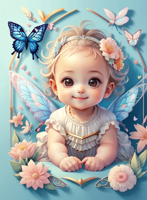 (cute baby cupid smiling with flowers and butterflies), Munchkin ,Geometric multidimensional wall portrait, livro de arte, Tchibi,
Yang08k, Beautiful, Colouring,
Obras, of the highest quality, best quality, Arte Oficial, Beautiful and Aesthetic,