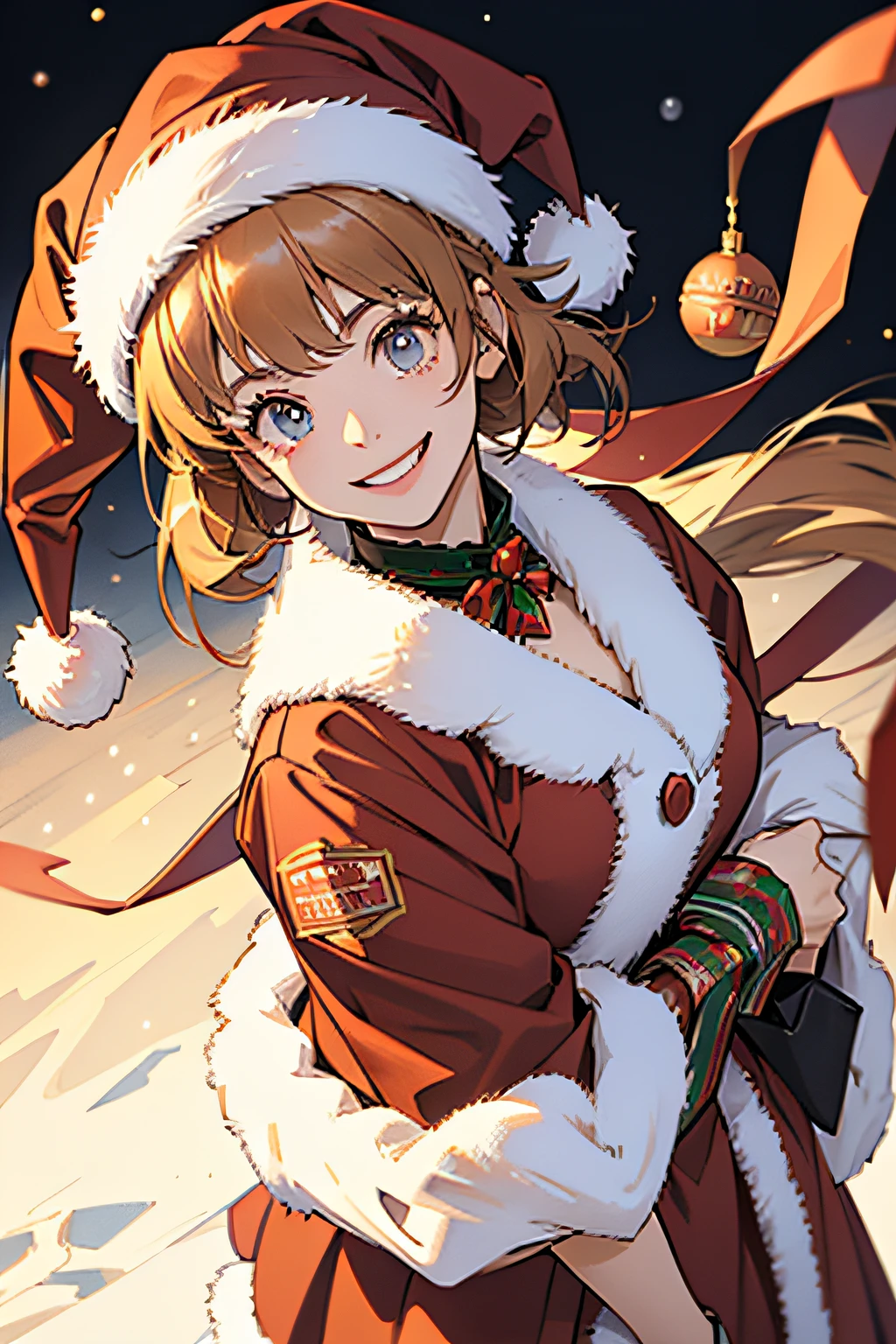 1girl in、A smile、Christmas、Dressed in Santa Claus costume、