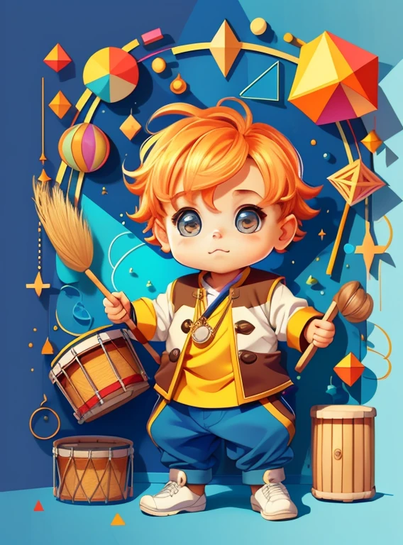 (cute baby boy with a drum), Munchkin ,Geometric multidimensional wall portrait, livro de arte, Tchibi,
Yang08k, Beautiful, Colouring,
Obras, of the highest quality, best quality, Arte Oficial, Beautiful and Aesthetic,