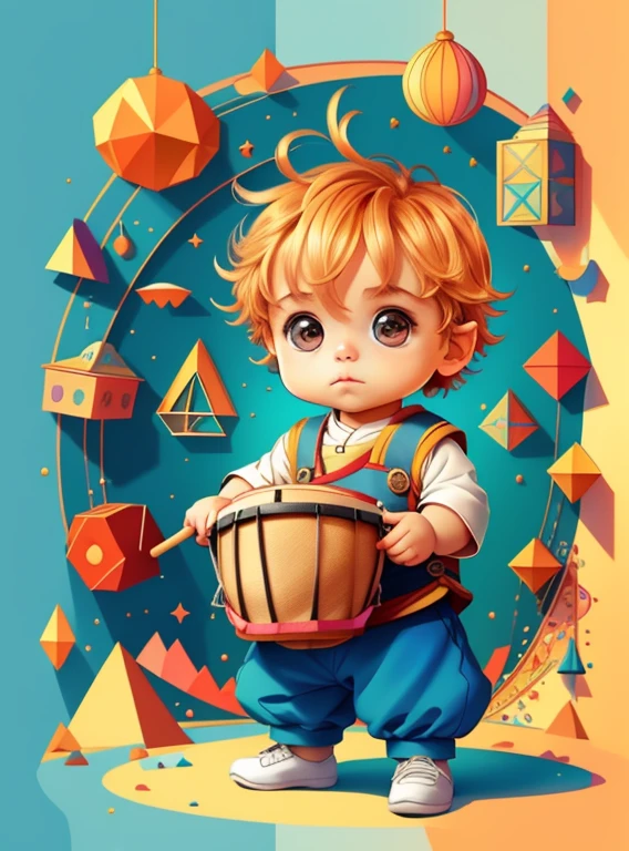 (cute baby boy with a drum), Munchkin ,Geometric multidimensional wall portrait, livro de arte, Tchibi,
Yang08k, Beautiful, Colouring,
Obras, of the highest quality, best quality, Arte Oficial, Beautiful and Aesthetic,