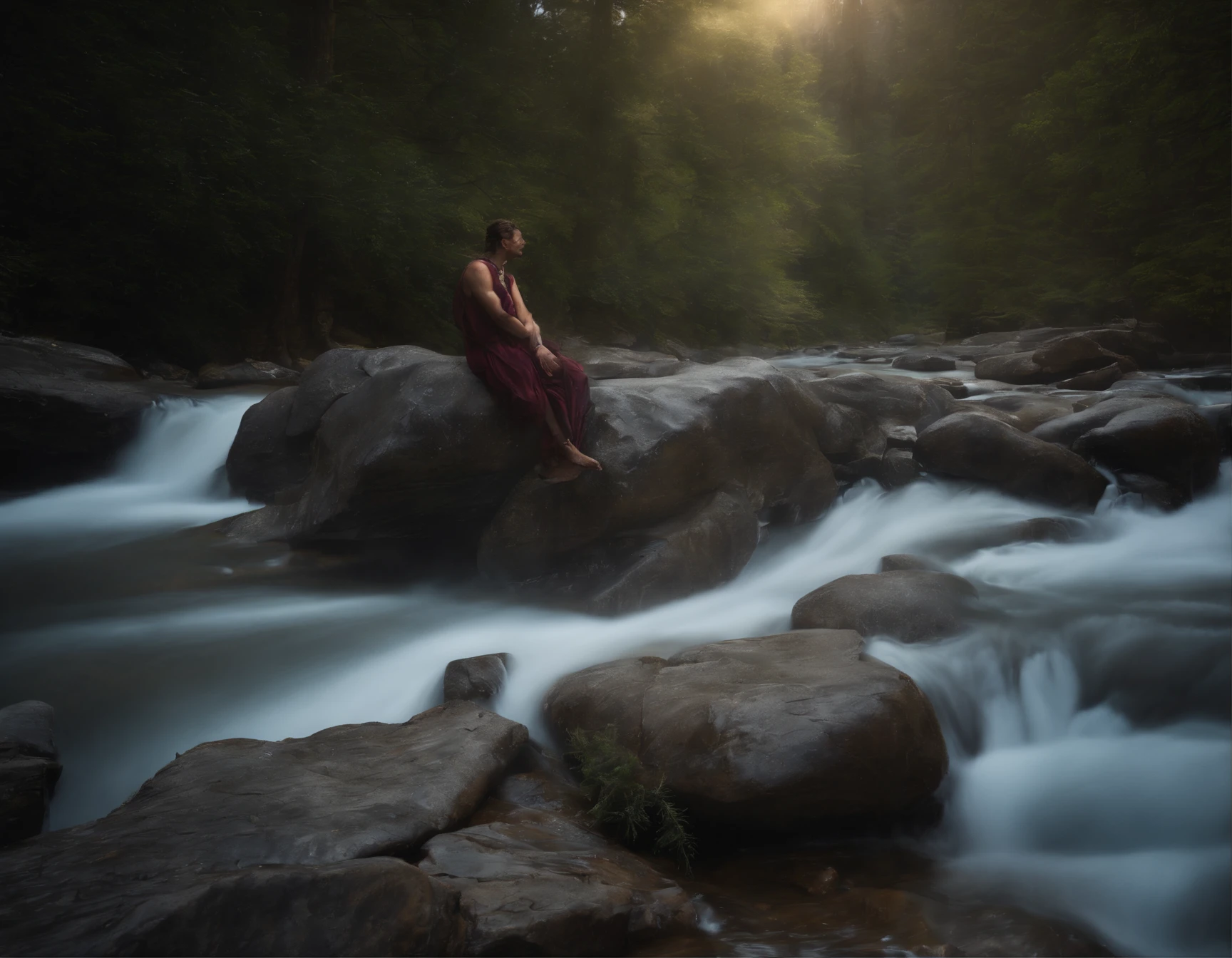 A mesmerizing image of an ethereal, violet luminous sorcerer | Floating gracefully above a serene morning canyon | Evoking a sense of power and the limitless potential of the spirit | Sharp professional UHD shot
