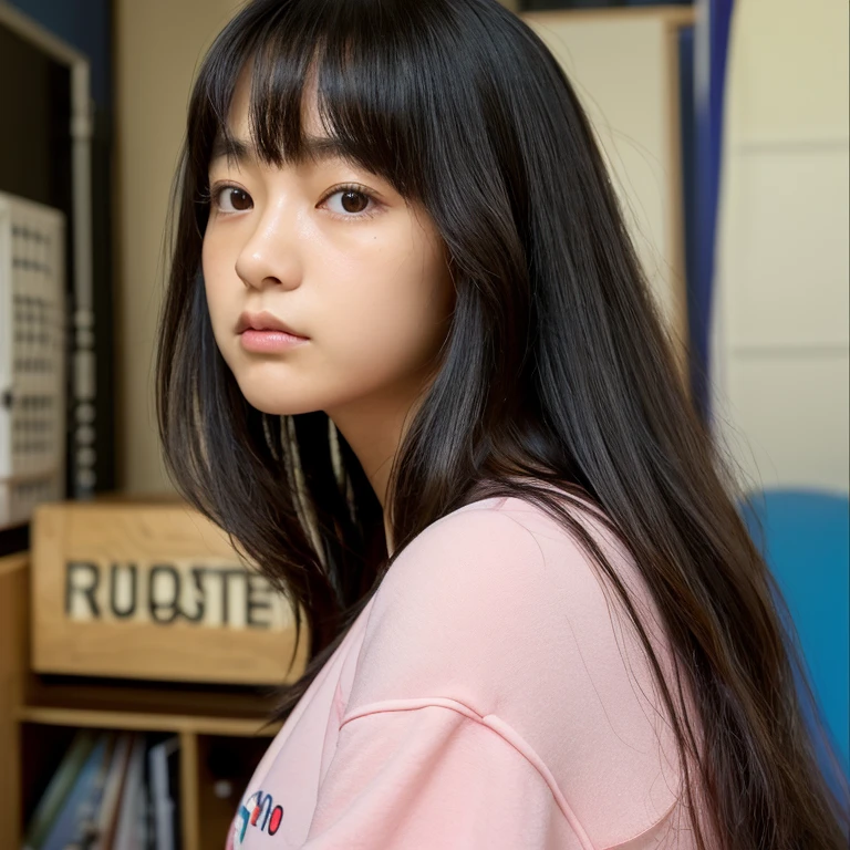 高画質　美少女 ピンクの半袖クロップトップとジーンズのショートパンツを着た超高画質 、 パーフェクトフォト、15歳の美しい少女、日本美しい女の子 - SeaArt AI