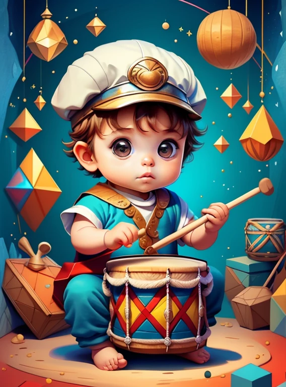 (cute baby boy playing a drum with a cap), Munchkin ,Geometric multidimensional wall portrait, livro de arte, Tchibi,
Yang08k, Beautiful, Colouring,
Obras, of the highest quality, best quality, Arte Oficial, Beautiful and Aesthetic,