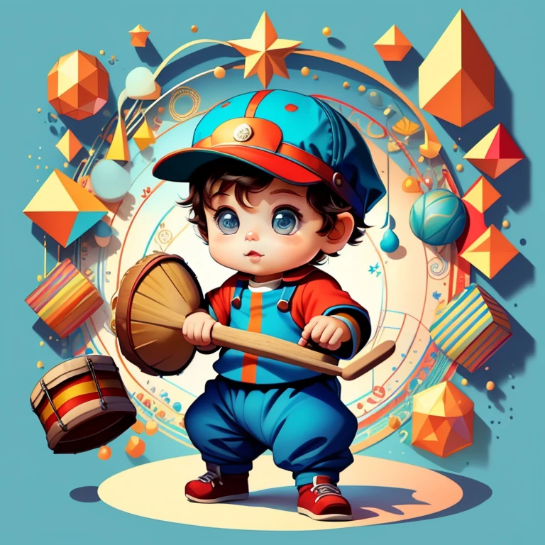 (cute baby boy playing a drum with a cap), Munchkin ,Geometric multidimensional wall portrait, livro de arte, Tchibi,
Yang08k, Beautiful, Colouring,
Obras, of the highest quality, best quality, Arte Oficial, Beautiful and Aesthetic,