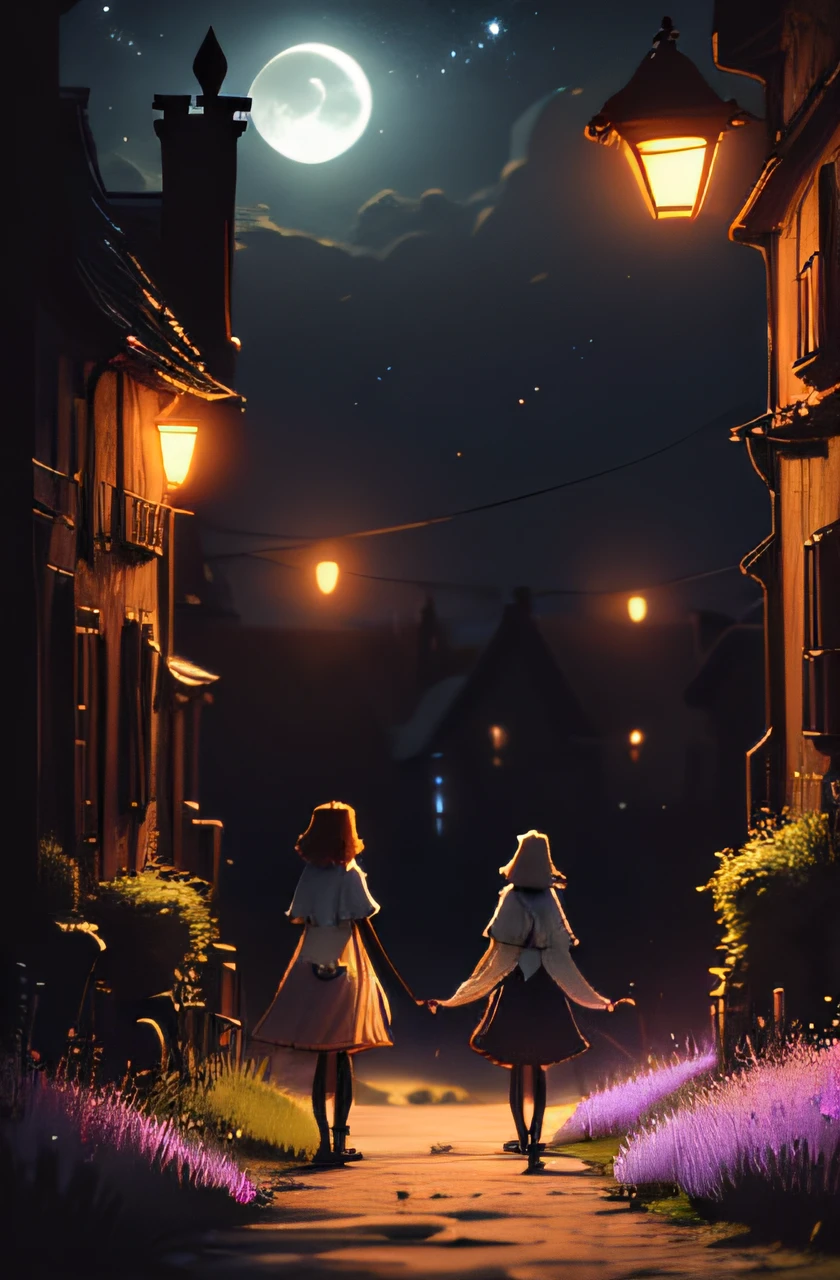 Beneath the moon's soft embrace, in Wonderville's twilight glow,
a girl and her friends, a bittersweet tableau.
A rhythmic farewell, a journey's end,
In the moonlit meadows, where memories blend.